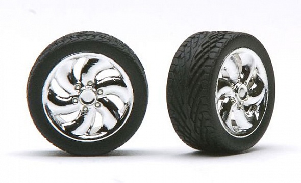 1/24-1/25 Cyclone Chrome Rims w/Tires (4) №1