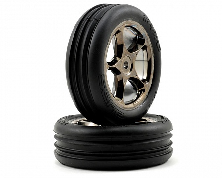 Alias Ribbed Tires 2.2 on Tracer Black Chrome Wheels Front 2pcs
